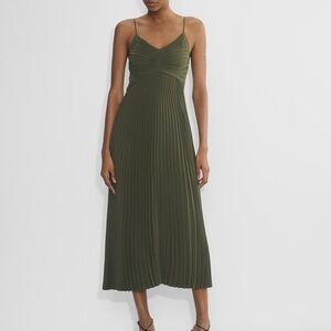 Aritzia Celebrate Olive Green Pleated Midi Dress